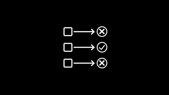 Check box icon with right and wrong buttons and yes or no checkmark icon animation. Accepted or rejected, true or false, right or wrong, yes or no signs icons.