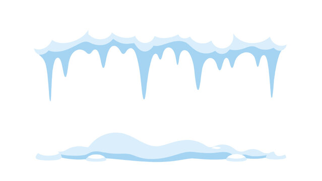 Cartoon snowdrift and icicle border set isolated on white