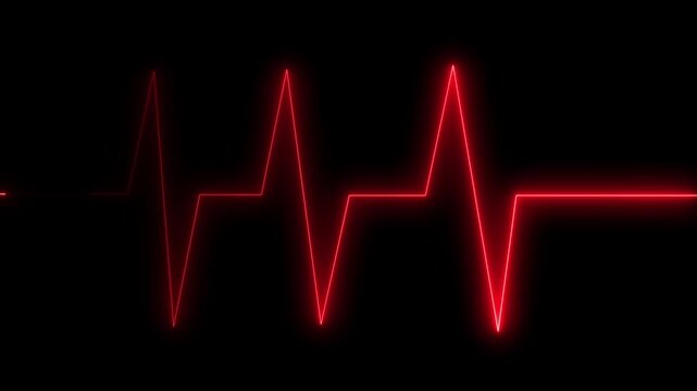 Heart rate monitor depicting a regular heartbeat in neon style on black background.