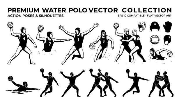 Water polo silhouette vector collection with player poses