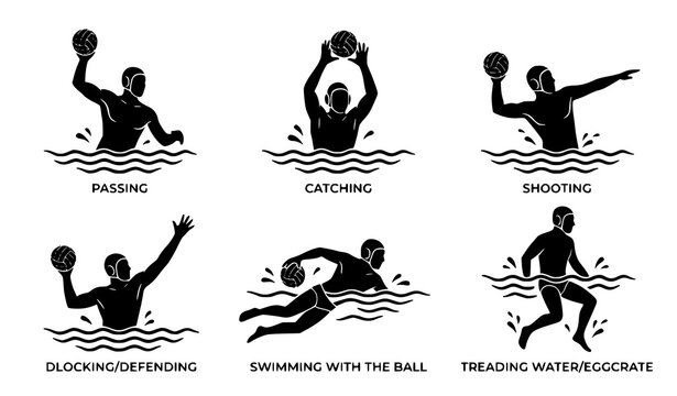 Aquatic water polo silhouette collection vector illustration