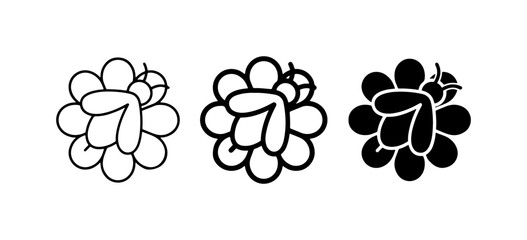 Fototapeta premium Bee Flower Icons, Simple Outline & Silhouette, Nature Insect Graphics