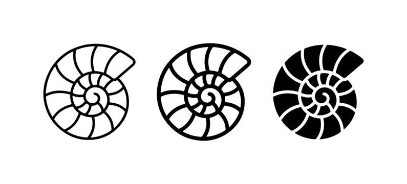 Ammonite Fossil Icons, Spiral Shell Vector Graphics, Ancient Nautilus Symbols