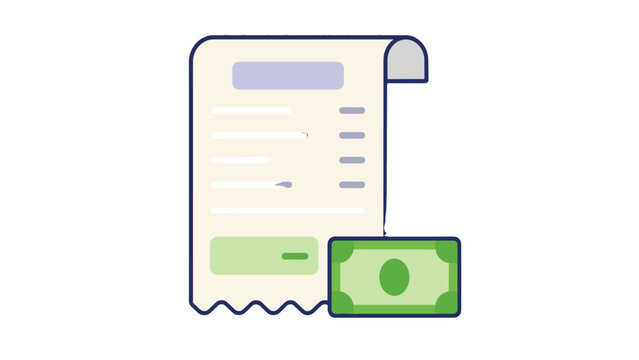 Receipt and banknote payment icon in flat vector style