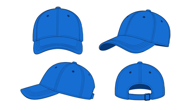 Blue baseball cap shown in front side and back views