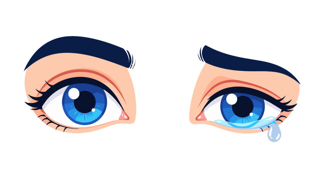 Cartoon blue eyes set with tearful and wide open expressions