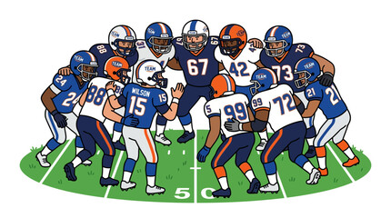 Fototapeta premium American football players on green field in cartoon style