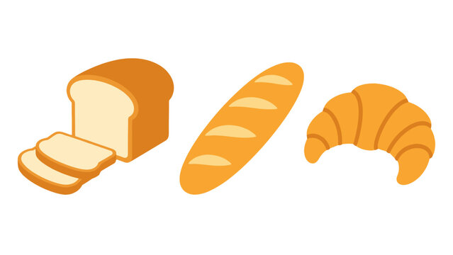 Flat vector set of loaf bread baguette and croissant
