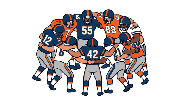 American football players huddled together in team unity