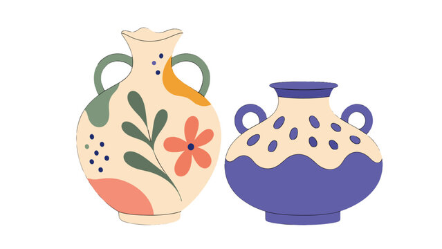 Decorative ceramic vases with floral painted ornament