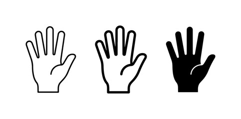 Fototapeta premium Hand Icons Set: Open Palm, Outline, Silhouette, Stop, High Five, Communication