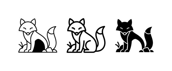 Fototapeta premium 3 Fox Icons, Simple Line Art & Silhouette, Cute Animal Graphics