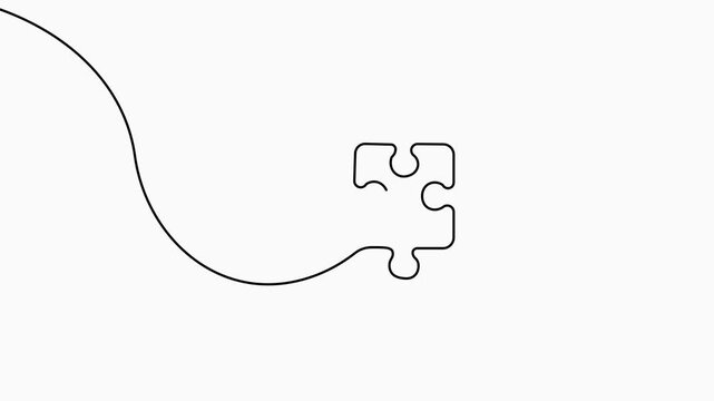 Continuous single-line drawing animation of two connected puzzle pieces on a clean white background symbolizing teamwork.