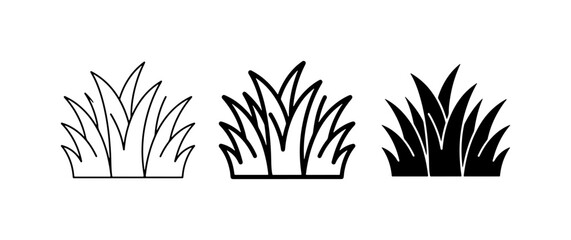 Grass Clumps Vector Icons, Outline and Silhouette Styles, Greenery Elements for Nature Designs © AbKuddus
