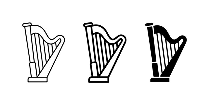 Harp Icons Set: Musical Instrument Vector Graphics, Classical String Instrument Designs, Elegant Music Symbols