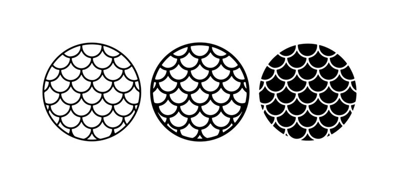 Fish Scale Patterns, Circular Motifs, Vector Icons, Black and White Textures