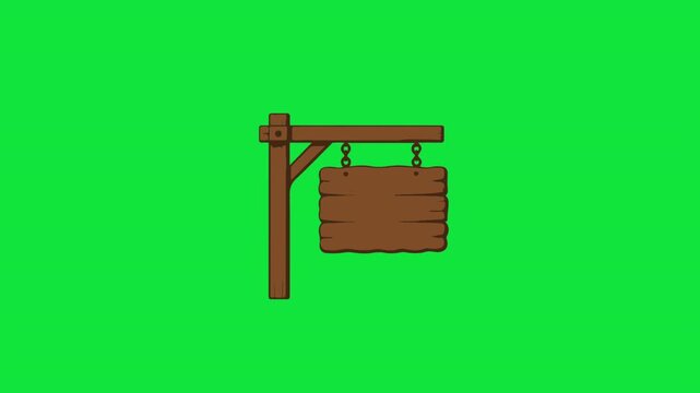 Cartoon Wooden Signboard on Green Screen