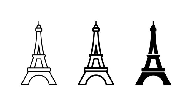 Eiffel Tower Icons, Paris Landmark Vector Graphics, French Architecture Symbols, Travel Clipart
