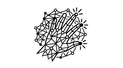 Obraz premium A stylized illustration of a hand made from connected lines and geometric shapes.