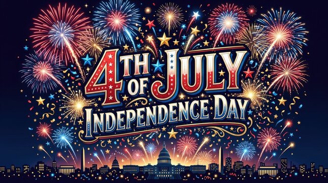 Independence day fireworks display over city skyline 4th of july celebration