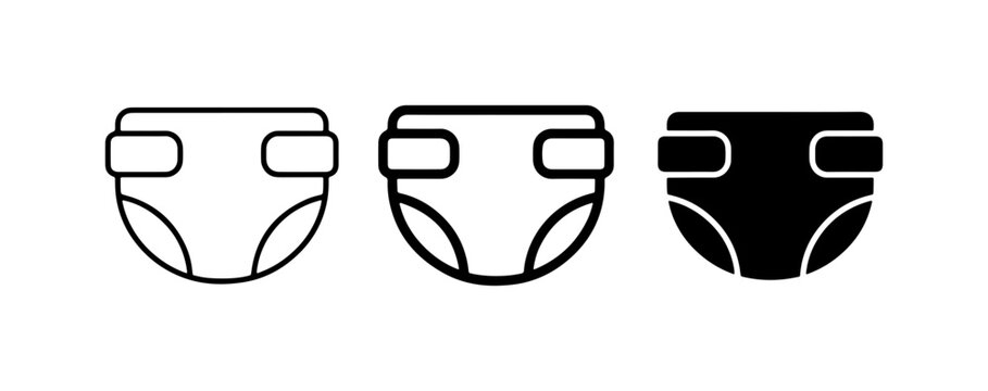 Baby Diaper Icons, Disposable Nappy Symbols, Infant Care Vector Graphics
