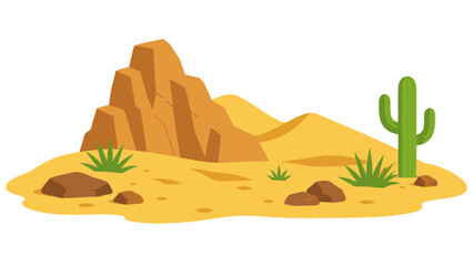 Cartoon desert landscape with cactus, rocks, dunes, and cliff © icon_art