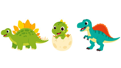Cute cartoon dinosaur set with baby dino hatching from egg © icon_art