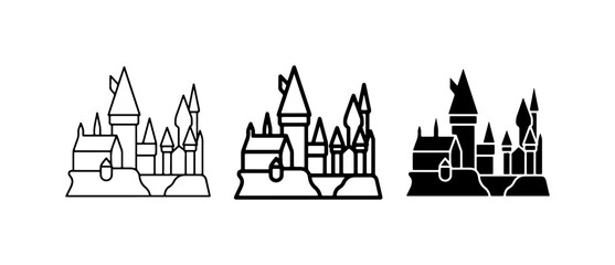 Fantasy Castle Icon Set, Magical Fortress Silhouette, Medieval Architecture Vector Graphics © Halim