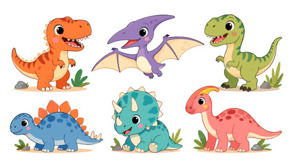 Cute cartoon baby dinosaurs and flying pterosaur set © icon_art