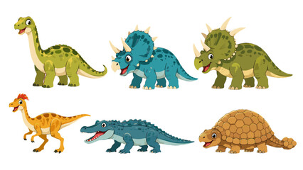 Set of six cartoon dinosaurs and prehistoric reptiles © icon_art
