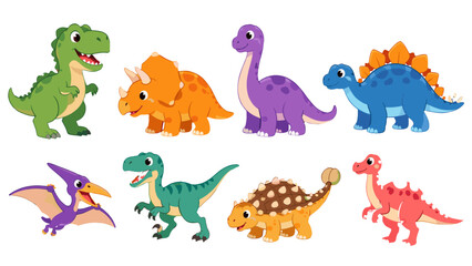 Cartoon dinosaur character icon set with colorful prehistoric animals © icon_art