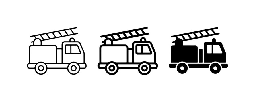 Fire Truck Icons, Emergency Vehicle Vector Set, Rescue Service Graphics