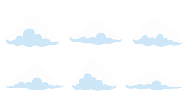 Set of cartoon fluffy cloud shapes isolated on white background