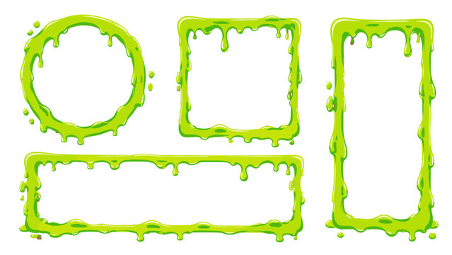 Green slime dripping frames set with round and rectangle shapes