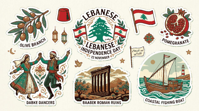 Lebanese culture and independence day decorative sticker collection set