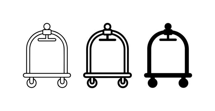 Hotel Luggage Cart Icons, Bellhop Trolley Vector Set, Hospitality Service Transport Graphics