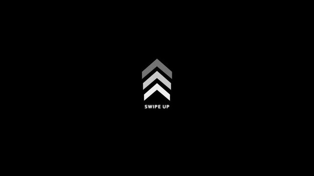 Swipe up arrows motion graphics animation on black background with Alpha channel. Moving up swipe up animation.