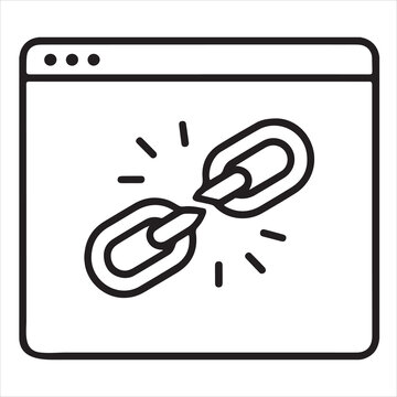 Broken link icon inside a browser window representing website error.