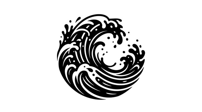 A stylized black wave graphic design.