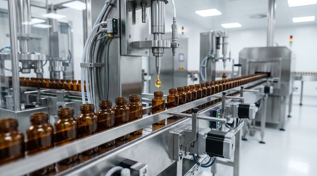 Pharmaceutical Production Line with Automated Bottle Filling