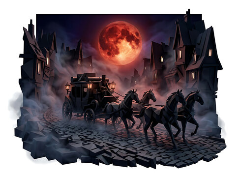 Dark fantasy scene with demonic creatures and fire explosion.