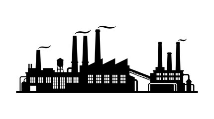 Fototapeta premium Industrial Factory Complex Silhouette Against White Background