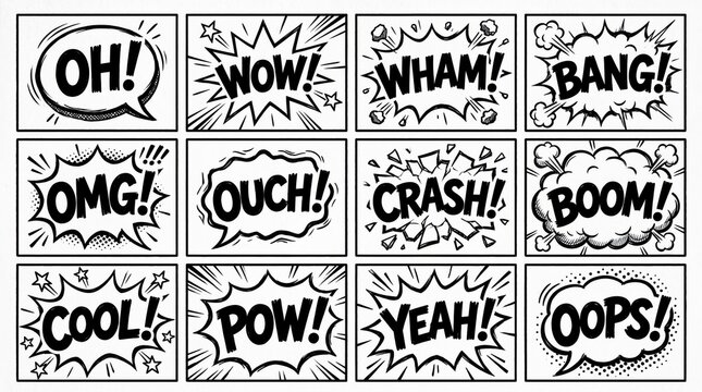 Comic book speech bubbles with various expressions