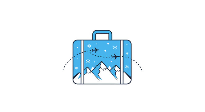 Travel suitcase with mountain landscape design.