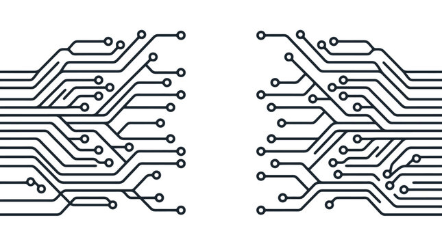 Circuit board design with connected lines.