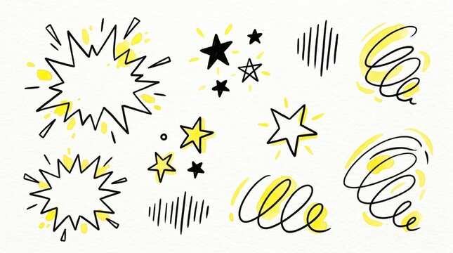 Hand drawn comic explosion effects and stars