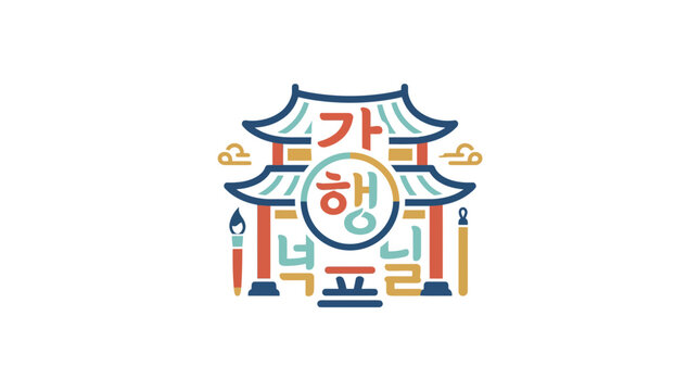 Korean Traditional Festival Logo - Colorful Hanok Building and Hangul Characters