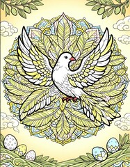 Fototapeta premium Intricate Coloring Page Featuring Elegant White Dove and Floral Mandala Design