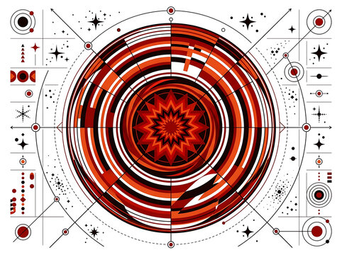 Abstract concentric circles with vibrant red and orange gradient.