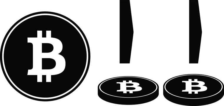 Bitcoin silhouette iconography crypto currency symbol design elements